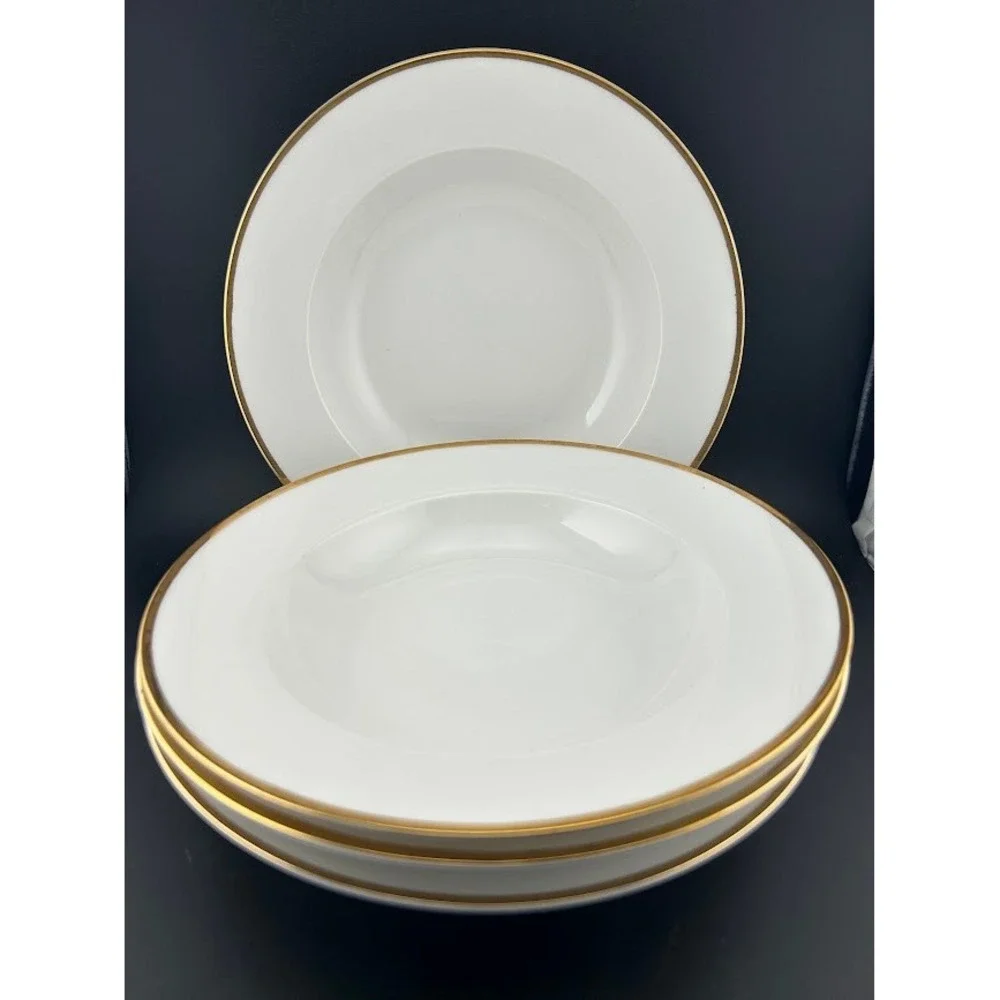 Wallace‎ Silversmiths Gold Plume China Rim Soup Bowls Set of 4